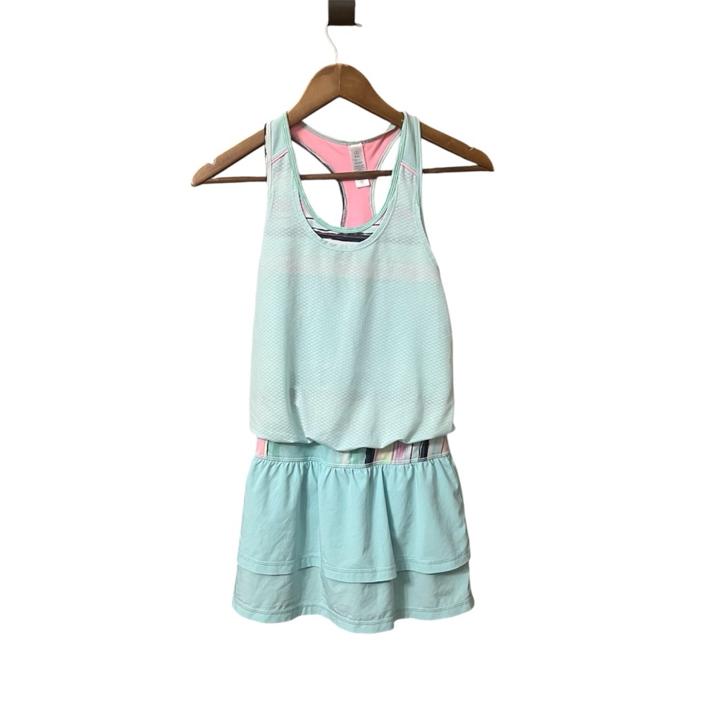 Ivivva Court Love Striped Blue Romper Built In Shorts 14 Racerback Activewear